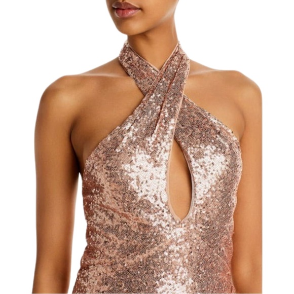 NWT Aqua Sequined Halter Evening Dress - Picture 4 of 14